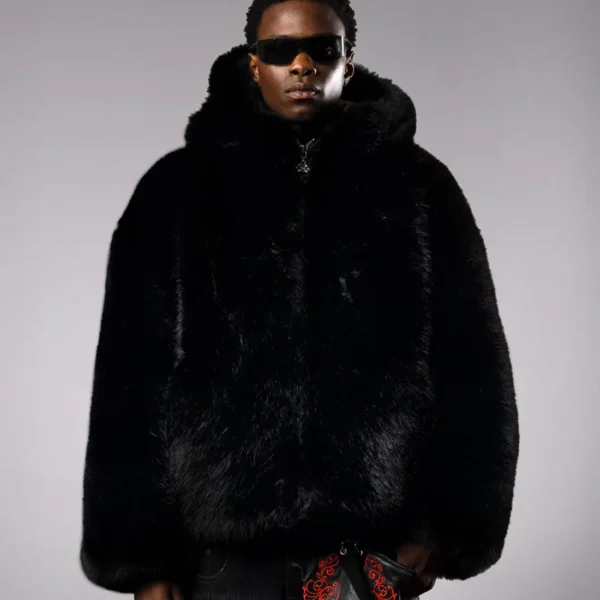 DavrilSupply Veste en fausse fourrure noire
