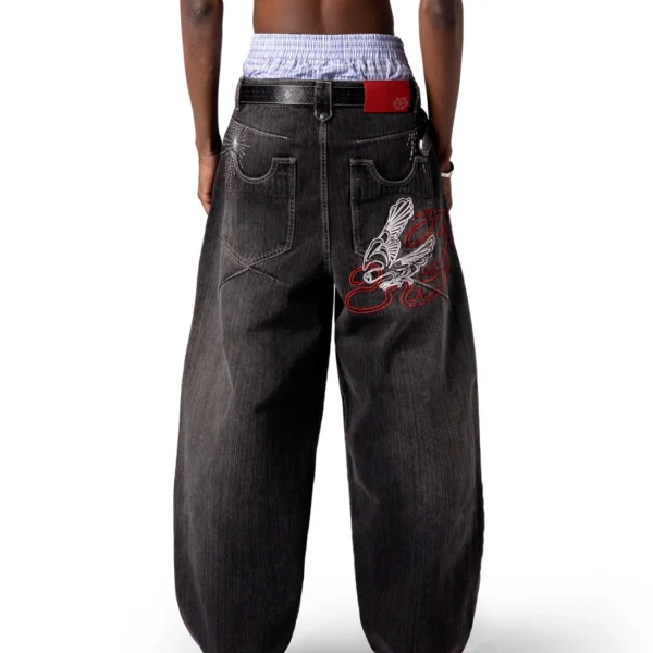 Jean ample noir DavrilSupply à motif faune sauvage