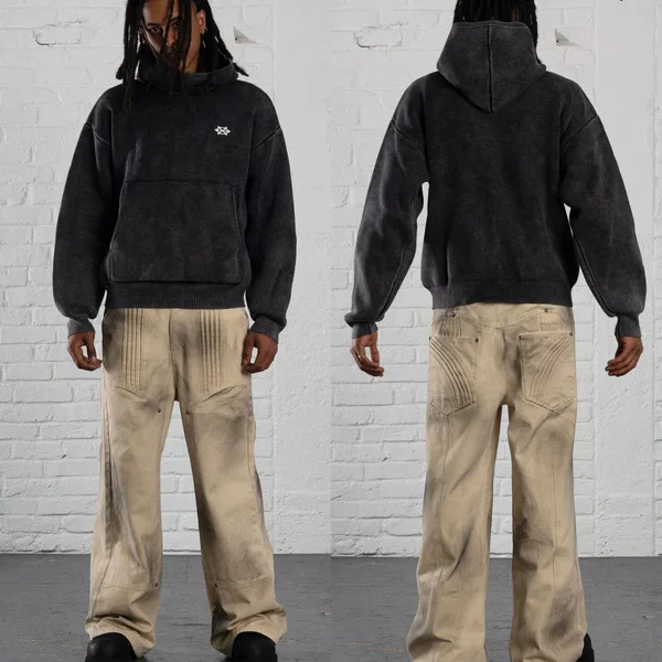 Sweat à capuche noir délavé Davrilsupply en maille (2)