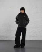 Sweat à capuche noir délavé Davrilsupply en maille (3)